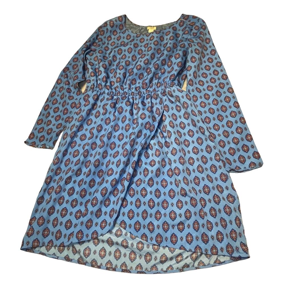 J CREW WOMENS MINI DRESS BLUE WITH ELASTIC WAIST AND MANDALAS THROUGHOUT - Picture 1 of 2
